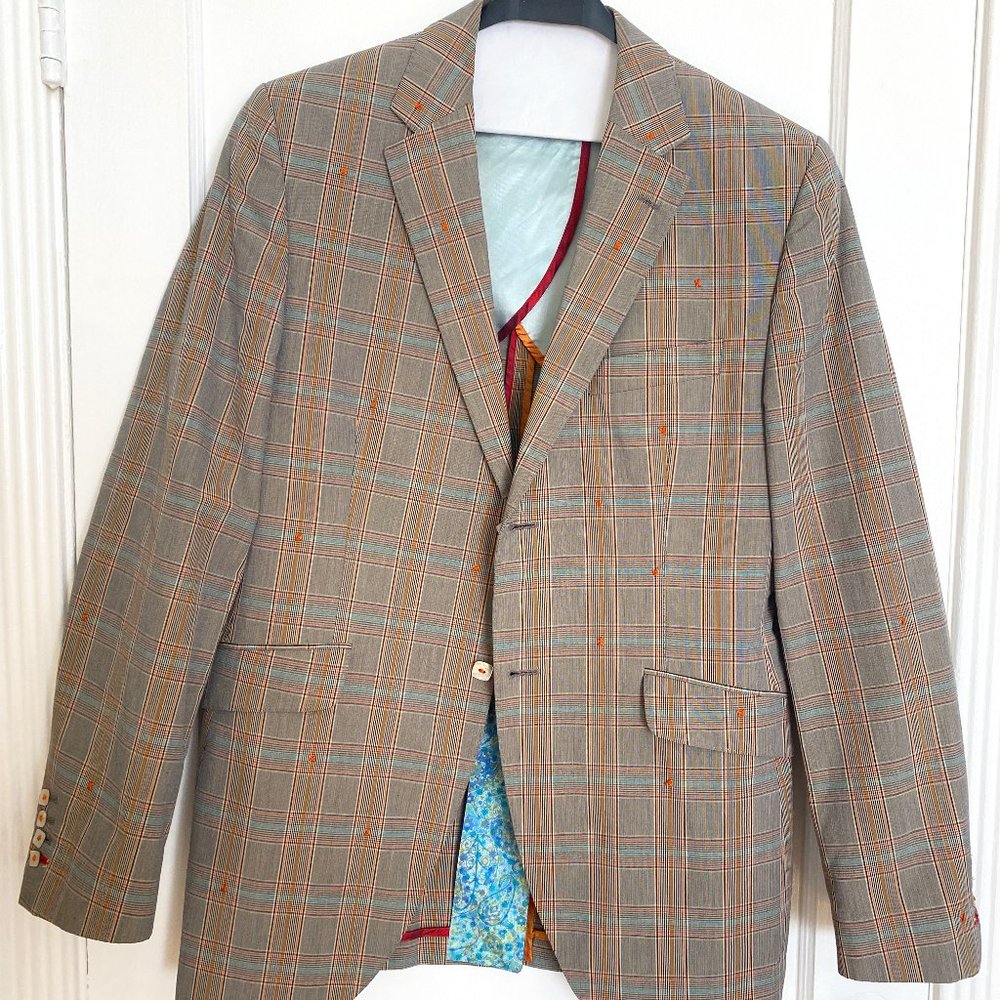 Holland Esq. Sports Coat - 42R - 100% Cotton Plaid w/ Pearl Buttons